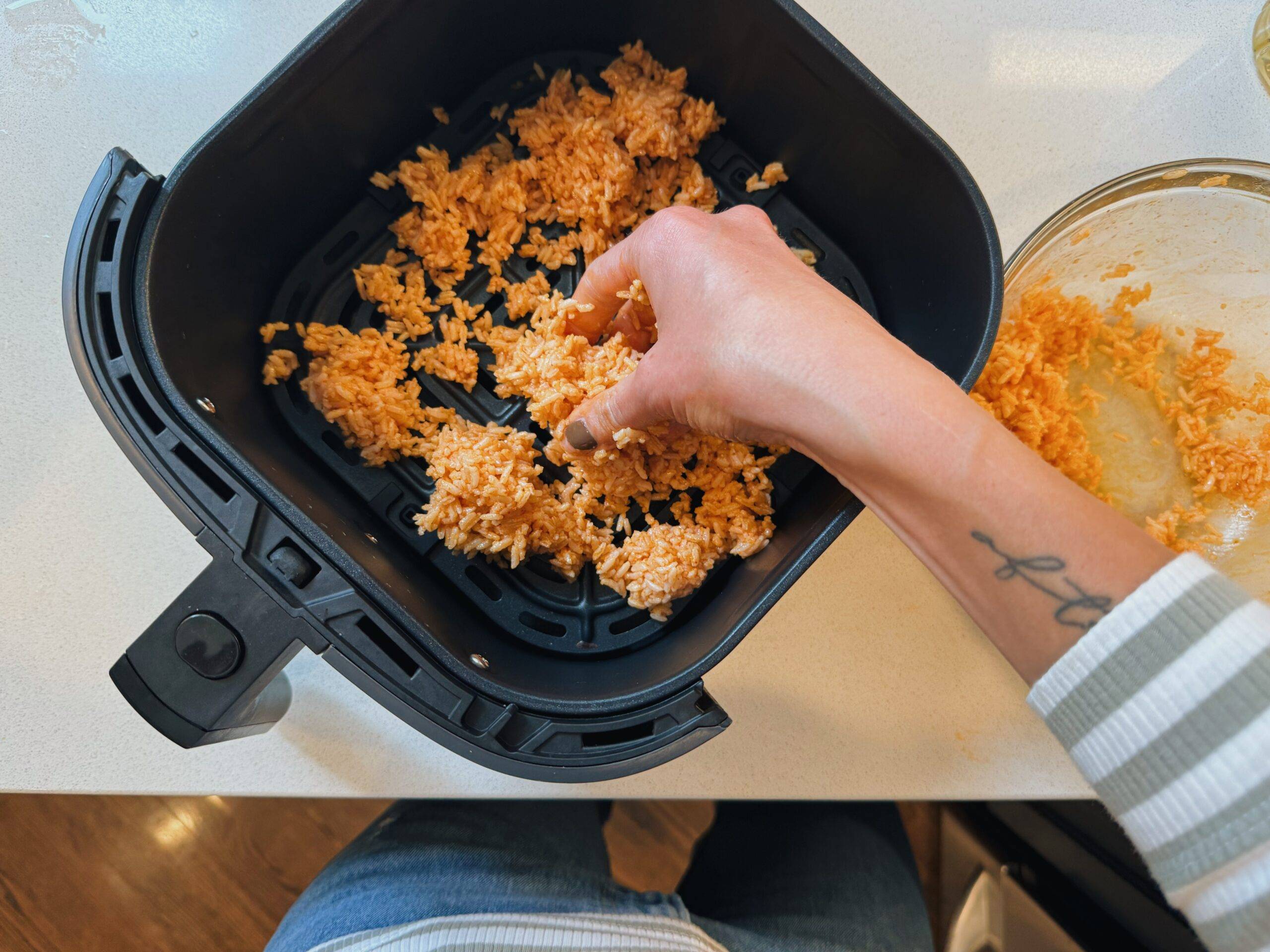 Clumping rice into an air fryer.